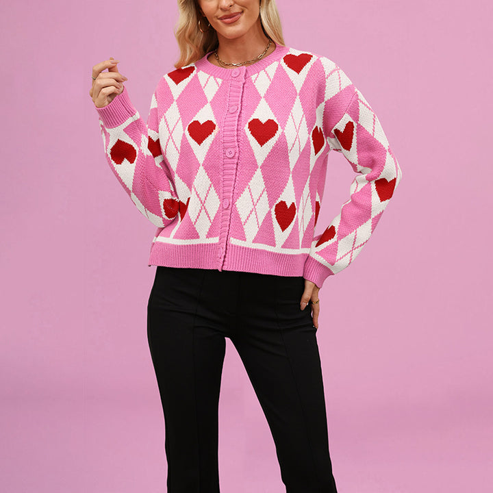 Damen Strickjacke im verspielten Herzdesign mit Knopfleiste Drune