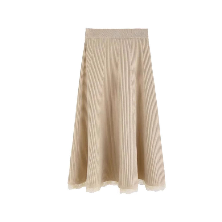 Damen Langer Strickrock mit zartem Spitzenabschluss Drune