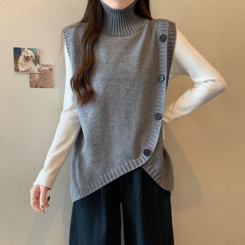 Damen Strickpullover mit hohem Kragen und asymmetrischem Schnitt Drune