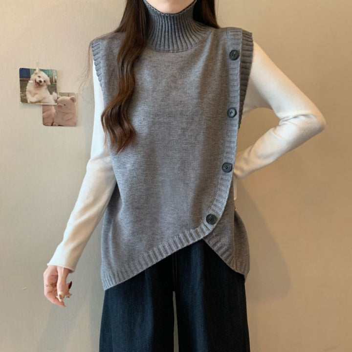 Damen Strickpullover mit hohem Kragen und asymmetrischem Schnitt Drune