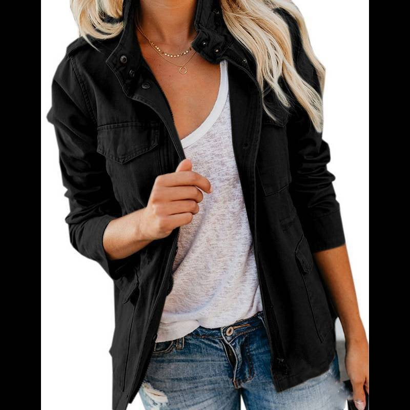 Damen Utility-Fieldjacke mit Stehkragen, aufgesetzten Taschen und Taillenzug Drune