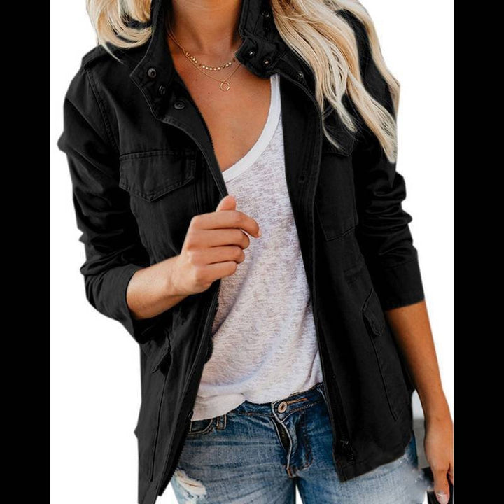 Damen Utility-Fieldjacke mit Stehkragen, aufgesetzten Taschen und Taillenzug Drune