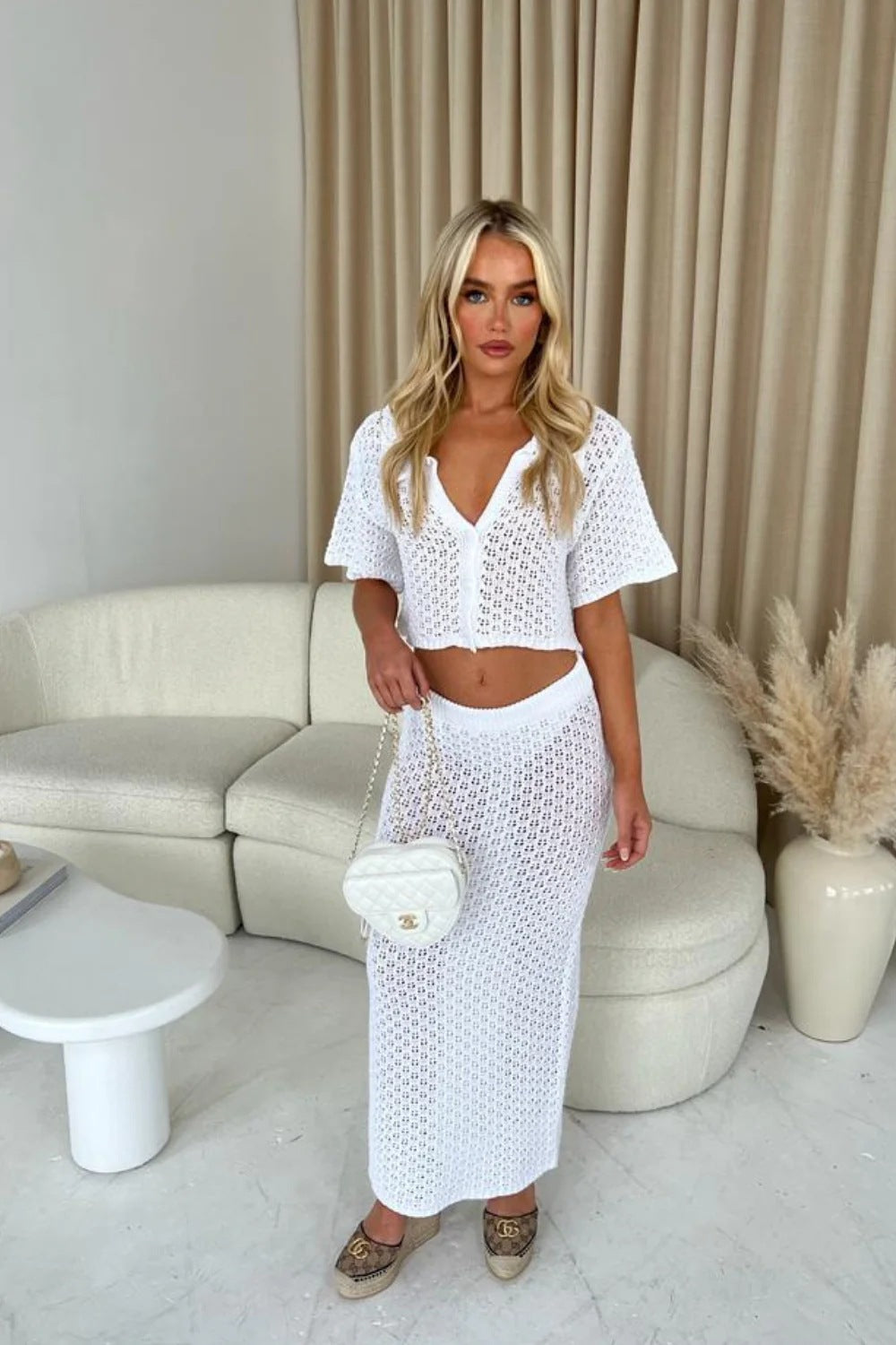 Damen Strick-Set mit offenem Cardigan und maxi Rock Drune