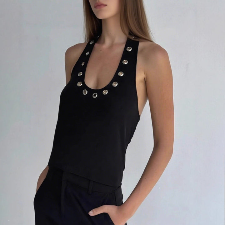 Damen Stylisches Haltertop mit glänzenden Ösen Drune