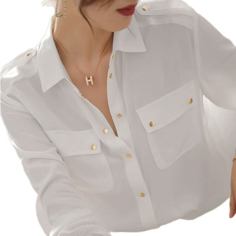 Damen Schicke Bluse mit praktischen Brusttaschen Drune