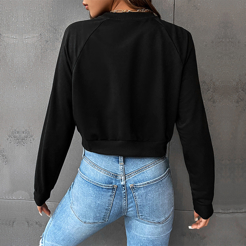 Damen Kurz geschnittenes Sweatshirt mit Herz-Print, Rundhalsausschnitt und Rippbündchen Drune