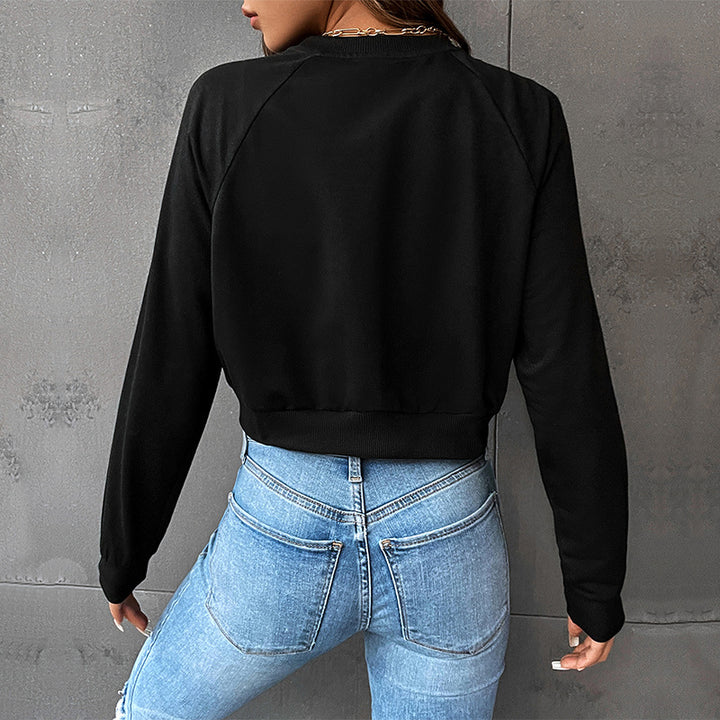 Damen Kurz geschnittenes Sweatshirt mit Herz-Print, Rundhalsausschnitt und Rippbündchen Drune