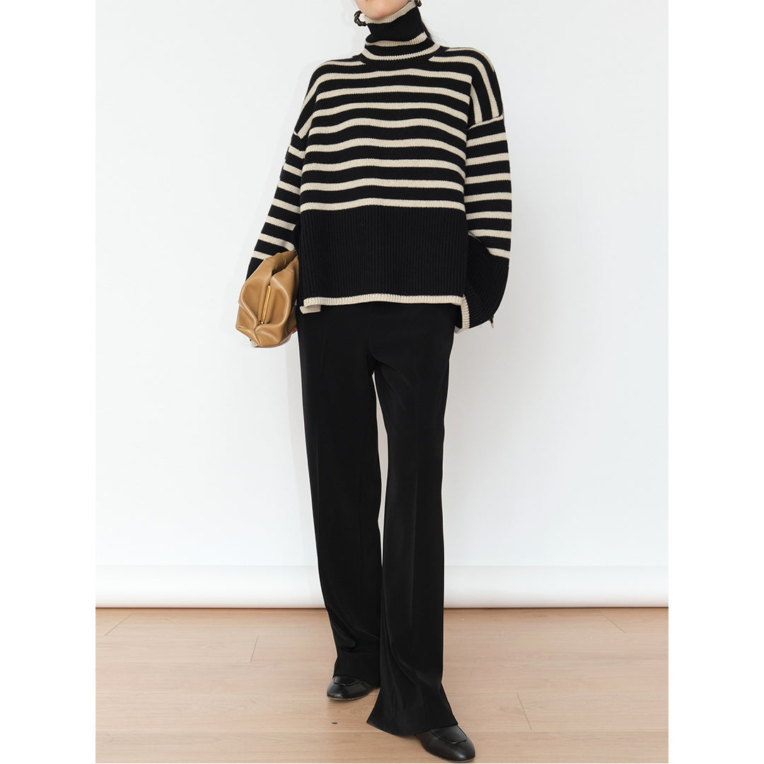 Damen Grob gestrickter Rollkragenpullover mit maritimem Streifenmuster und lässigem Schnitt Drune
