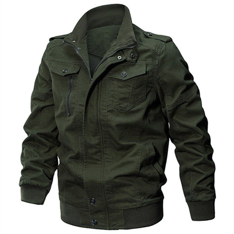 Herren Baumwoll-Fieldjacke im Military-Stil mit Stehkragen, Reißverschluss und Rippbündchen Drune