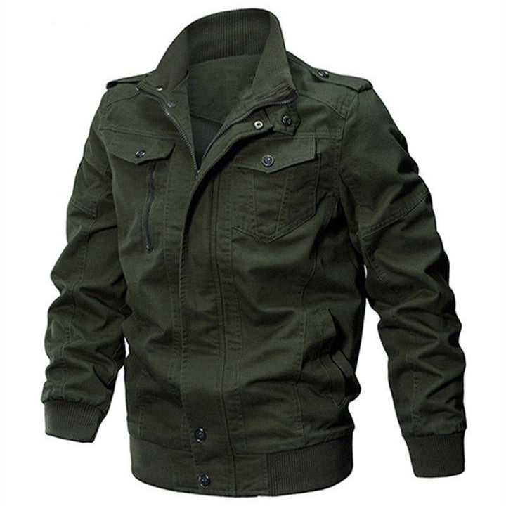 Herren Baumwoll-Fieldjacke im Military-Stil mit Stehkragen, Reißverschluss und Rippbündchen Drune