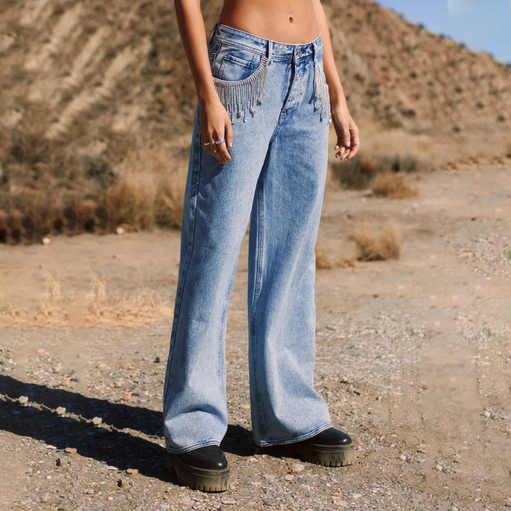 Damen Weitgeschnittene Jeans mit hohem Bund und sanften Ausbleichungen Drune