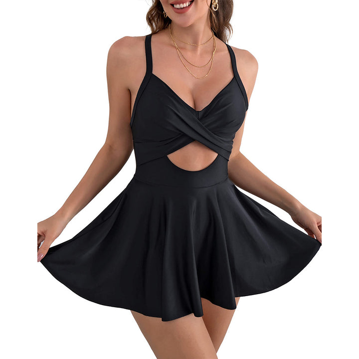 Damen Einteiliger Badeanzug mit Wickelrock und trendy Cut-Out Drune