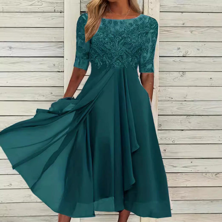 Damen Abendkleid mit elegantem Stickdesign und fließendem Rock Drune
