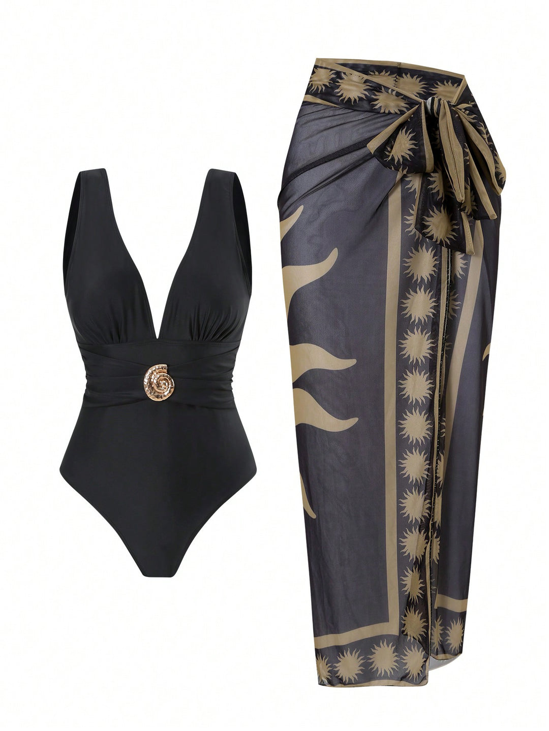 Damen Badeanzug mit femininem Wickelrock und elegantem Schmuckdetail Drune