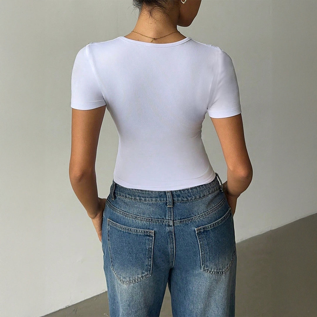 Damen Oberteil mit tiefem V-Ausschnitt und figurbetonter Silhouette Drune