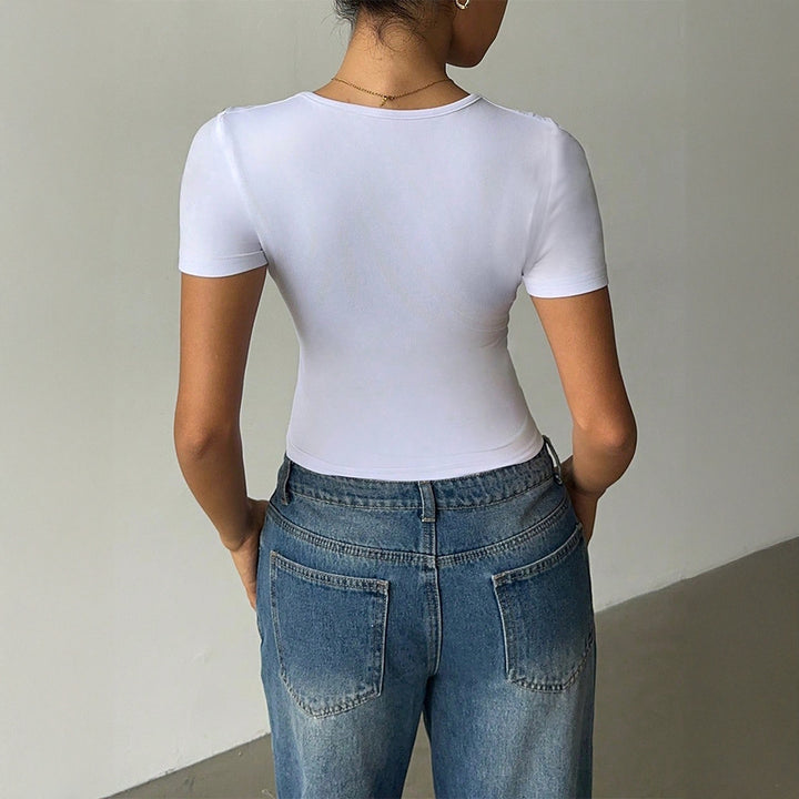 Damen Oberteil mit tiefem V-Ausschnitt und figurbetonter Silhouette Drune