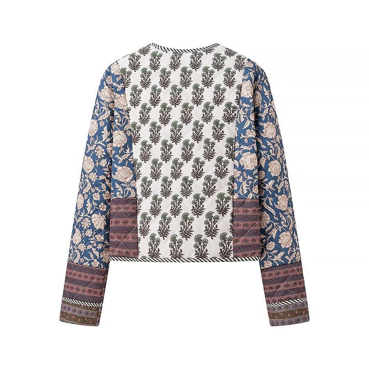 Damen Gesteppte Kurzjacke im Boho‑Patchwork‑Stil mit offenem Vorderteil Drune