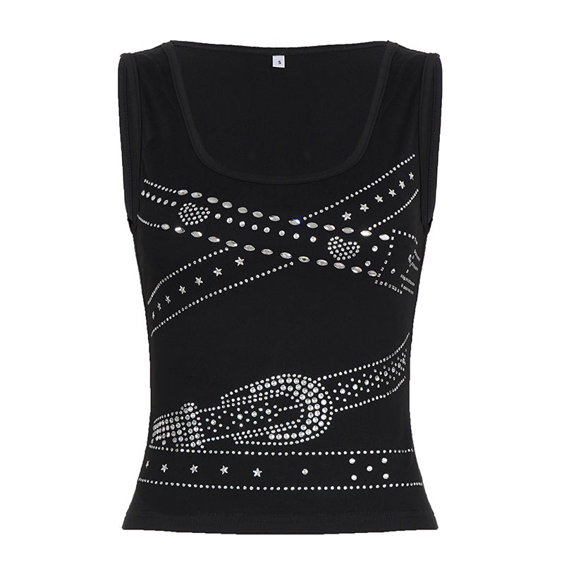 Damen ärmelloses Top mit Glitzer-Design und U-Ausschnitt Drune