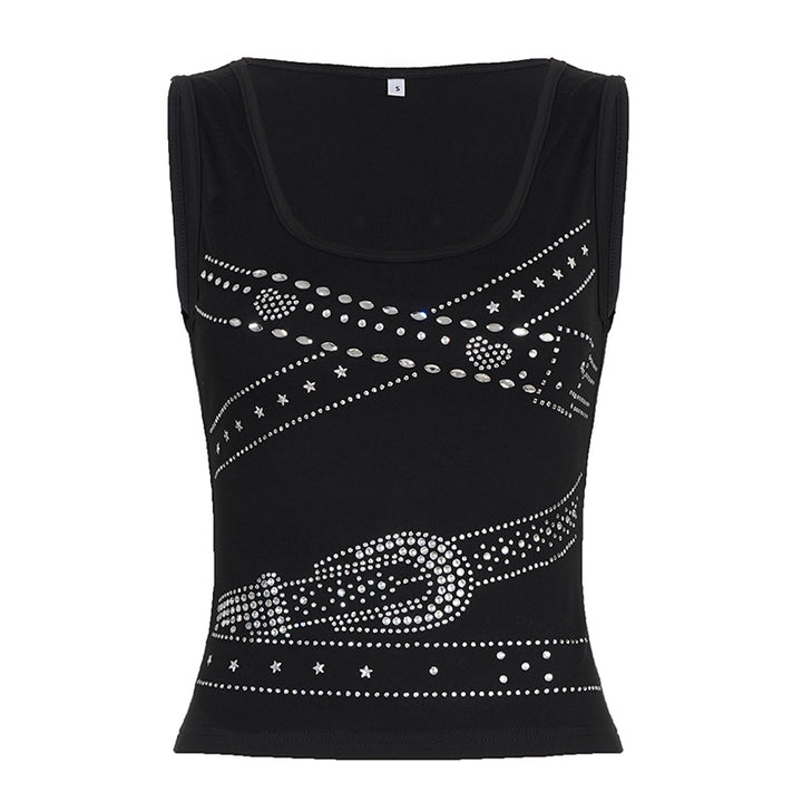 Damen ärmelloses Top mit Glitzer-Design und U-Ausschnitt Drune
