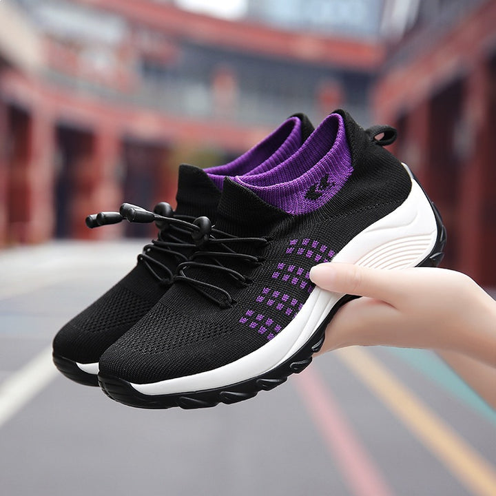 Damen Strick-Sockensneaker mit elastischem Schaft, Schnellzug und dämpfender Plateausohle Drune