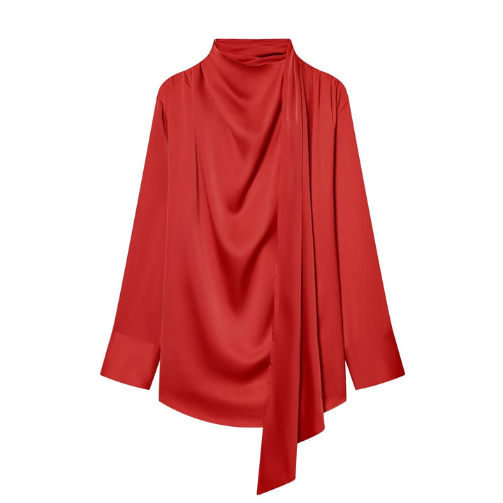 Damen Drapierte Oversize-Bluse mit Schluppe und Stehkragen Drune