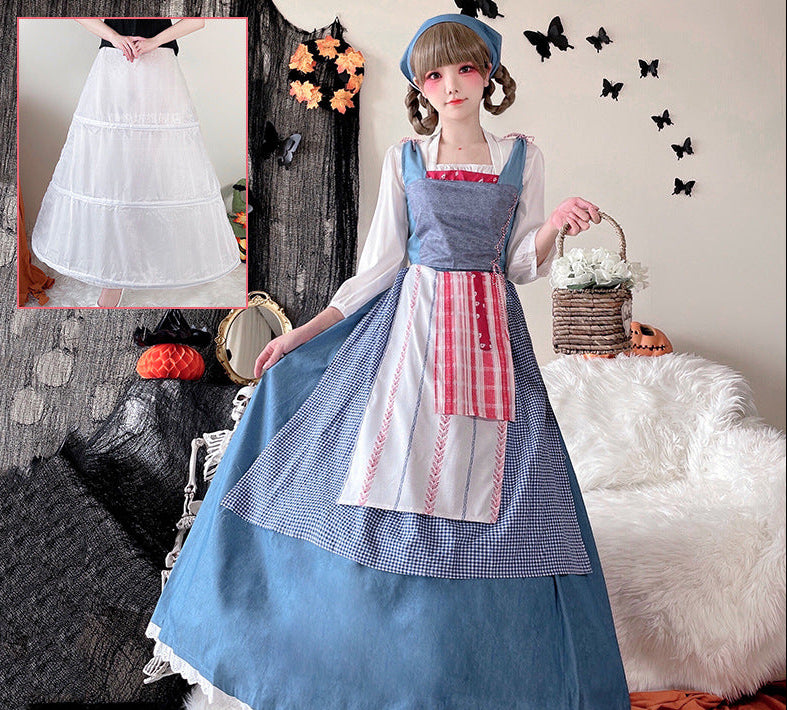 Damen Vintage Schürzenkleid mit fließendem Rock und zarten Rüschendetails Drune