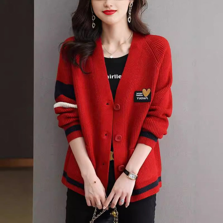 Damen lässige Strickjacke mit sportlichen Akzenten Drune