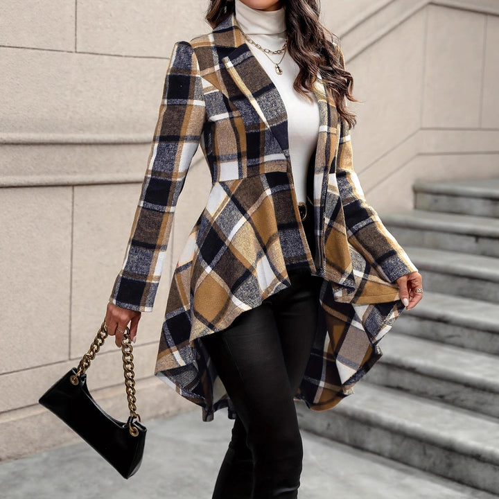 Damen Elegante und fließende Karojacke mit asymmetrischem Saum Drune