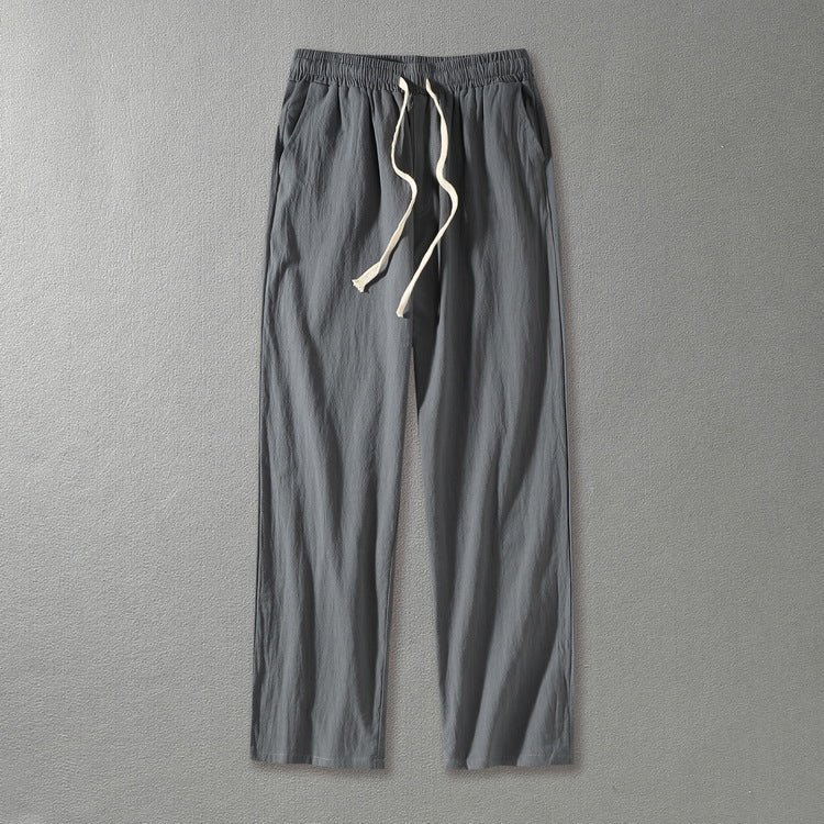 Herren Leinenhose mit elastischem Bund und Tunnelzug geradem Bein Drune