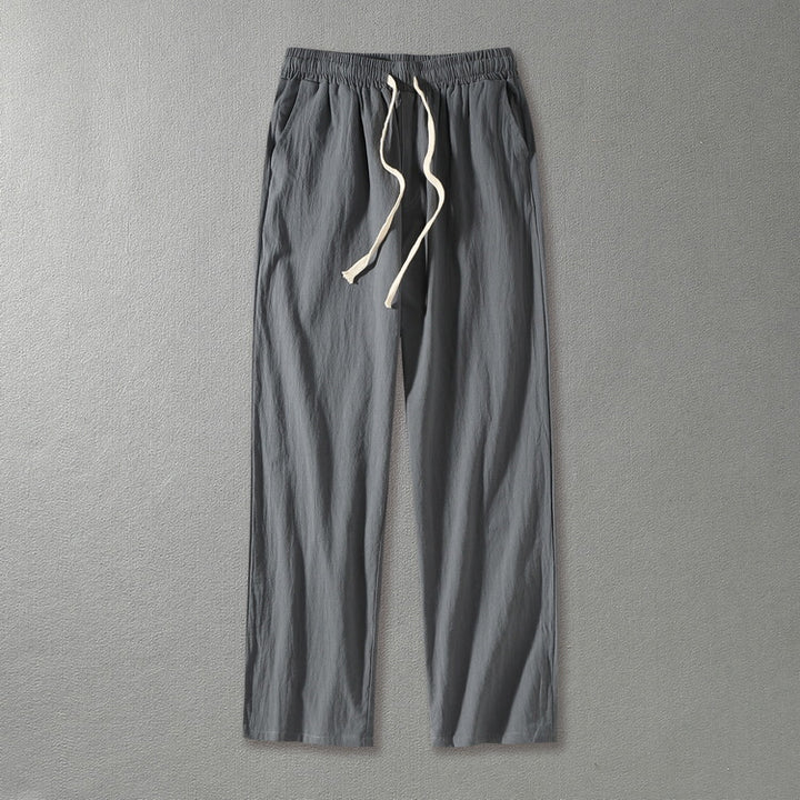Herren Leinenhose mit elastischem Bund und Tunnelzug geradem Bein Drune