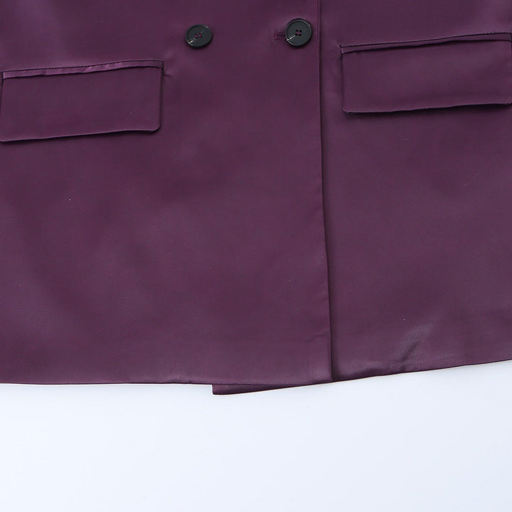 Damen Doppelreihiger Satin-Blazer mit spitzem Revers und Pattentaschen Drune
