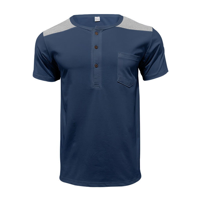 Herren nan Kurzarm-Henleyshirt aus weicher Baumwollmischung mit Brusttasche und Schulterblende Drune