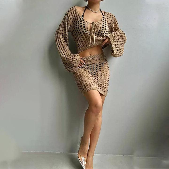 Damen gehäkeltes Strandoutfit mit offener Front Drune