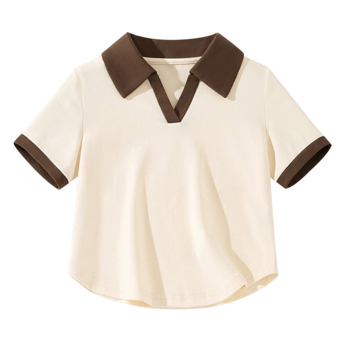 Damen Chic Farbblock Polo Top Drune