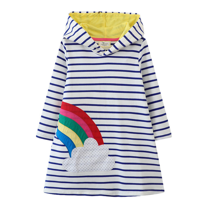 Mädchen Kapuzenkleid mit buntem Regenbogenmotiv Drune