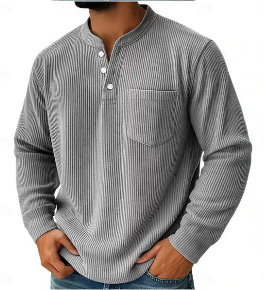 Herren nan thermisches Waffelstrick-Henleyshirt mit Stehkragen Brusttasche und geripptem Komfortschnitt Drune