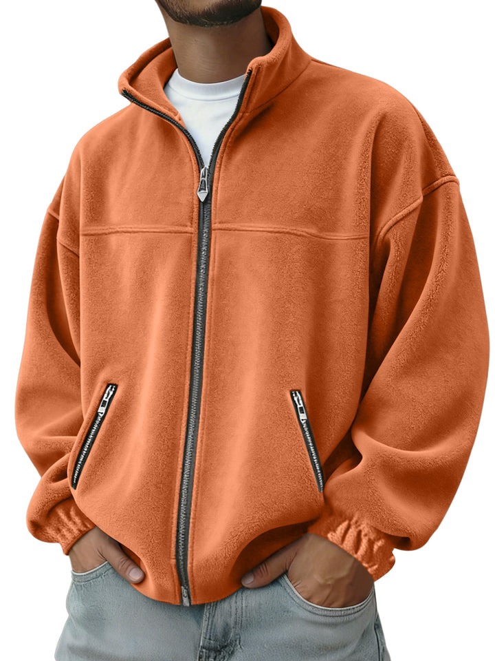 Herren Oversize Fleecejacke mit Stehkragen, durchgehendem Reißverschluss und Reißverschlusstaschen EB