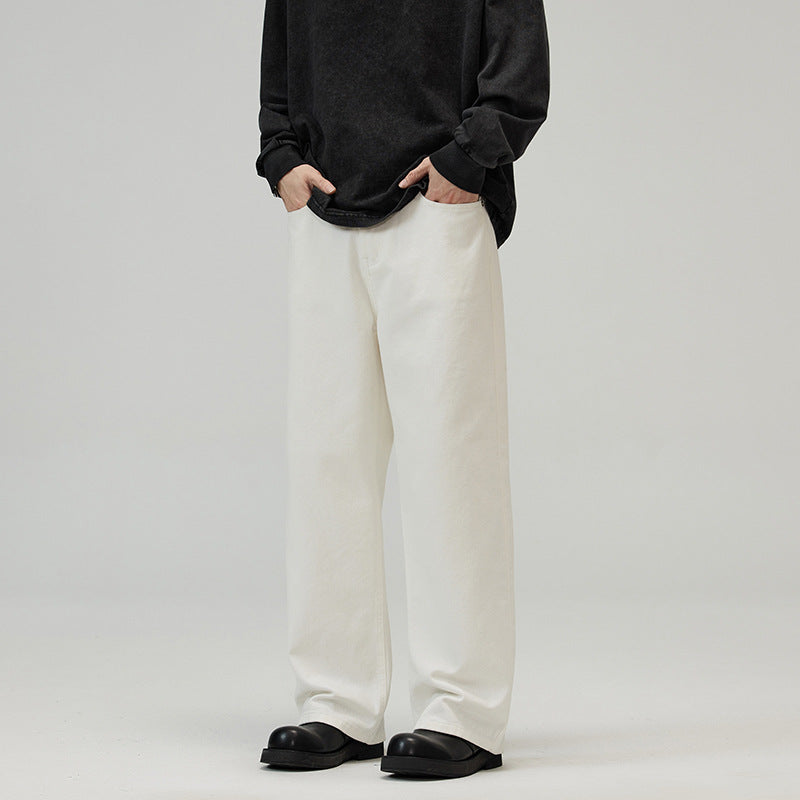 Herren Weite Baumwoll‑Twill‑Hose mit hohem Bund und geradem Bein Drune