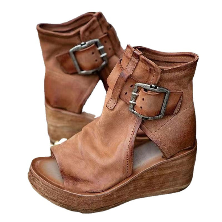 Damen Wedge-Sandalen mit modischer Schnallenverzierung und rutschfester Sohle Drune