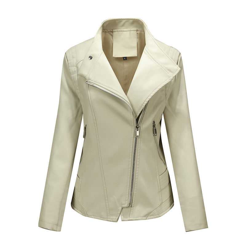 Damen Asymmetrische Bikerjacke aus Kunstleder mit Nietenbesatz und tailliertem Schnitt Drune