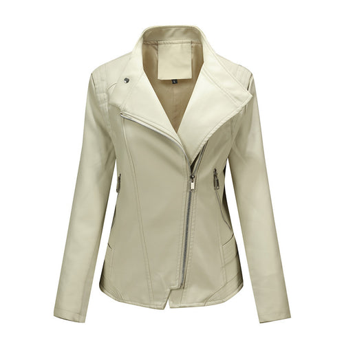 Damen Asymmetrische Bikerjacke aus Kunstleder mit Nietenbesatz und tailliertem Schnitt Drune