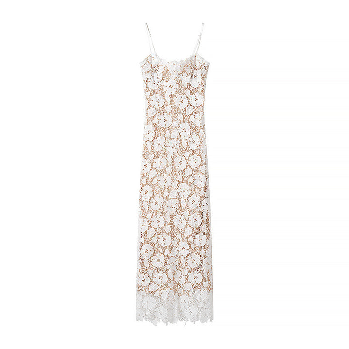 Damen Spitzenkleid mit feinen Rüschen und Spaghettiträgern Drune