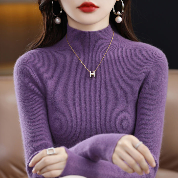 Damen Schmaler Mockneck-Feinstrickpullover mit extrafeiner Rippenstruktur und Kaschmir-Optik Drune