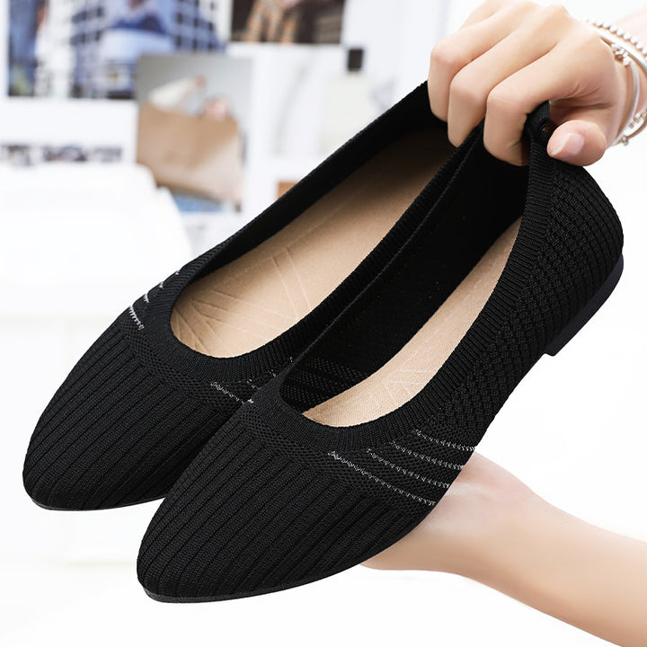 Damen nan gestrickter Ballerina-Slip-On mit sockenähnlichem Schaft, Memory-Komfortfußbett und flexibler rutschfester Laufsohle Drune