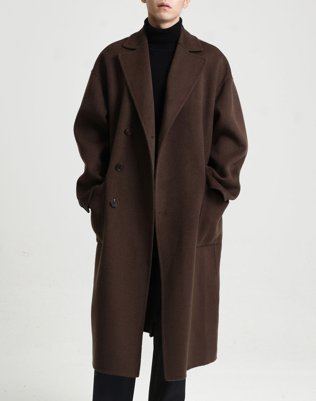 Herren Oversize Doppelreiher Wollmantel mit weitem Schnitt und klassischem Revers Drune