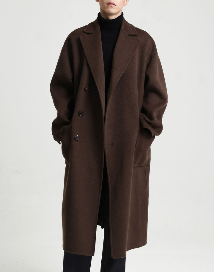Herren Oversize Doppelreiher Wollmantel mit weitem Schnitt und klassischem Revers Drune