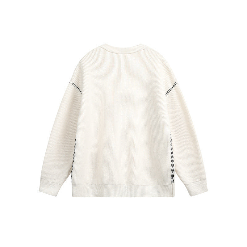 Unisex Grobstrick-Henley-Pullover mit Knopfleiste und Drop-Shoulder Drune