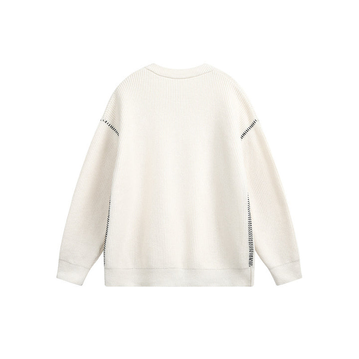 Unisex Grobstrick-Henley-Pullover mit Knopfleiste und Drop-Shoulder Drune