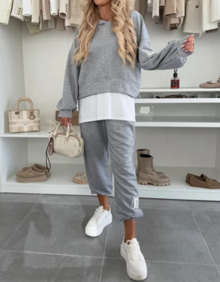 Damen nan kuscheliges kurzes Kapuzensweatshirt und Jogginghose-Set aus weicher Baumwollmischung Drune