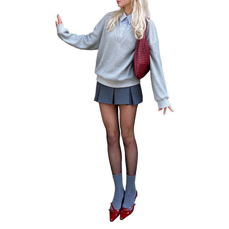 Damen Modischer Pullover mit V-Ausschnitt Drune